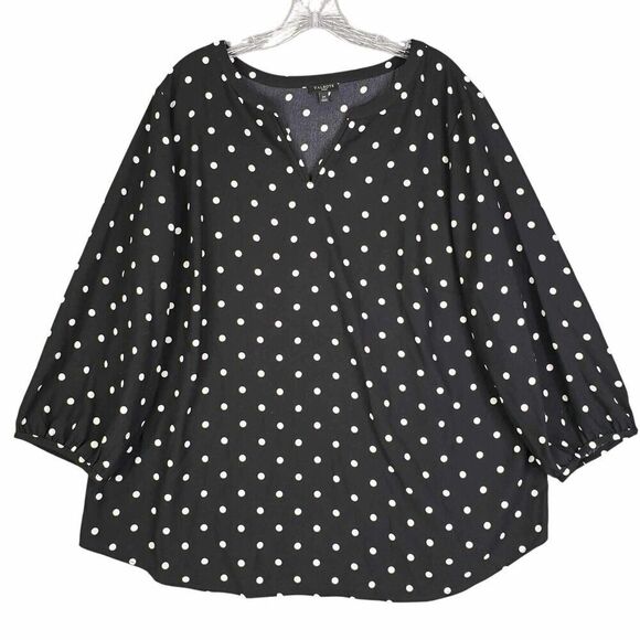 Talbots Tunic Top Plus Size 2X Womens Popover Blouse Polka Dot Stretch Black - Picture 2 of 8